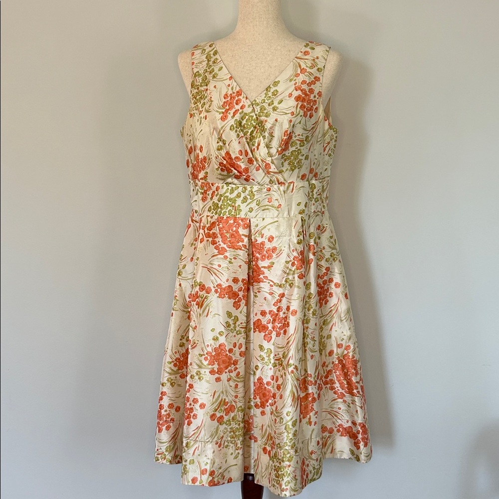 Talbots 100% Silk Fit & Flare Pleated Floral CottageCore Dress